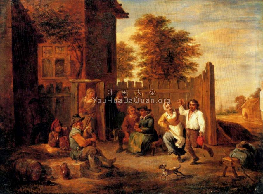 Peasants Merrymaking Outside An Inn - 小大卫·特尼尔斯